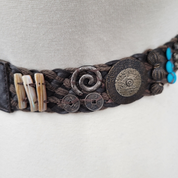 Boho Belt with Faux Turquoise Stones Shells Metal and Beading Women's Hip Belt - Picture 9 of 13